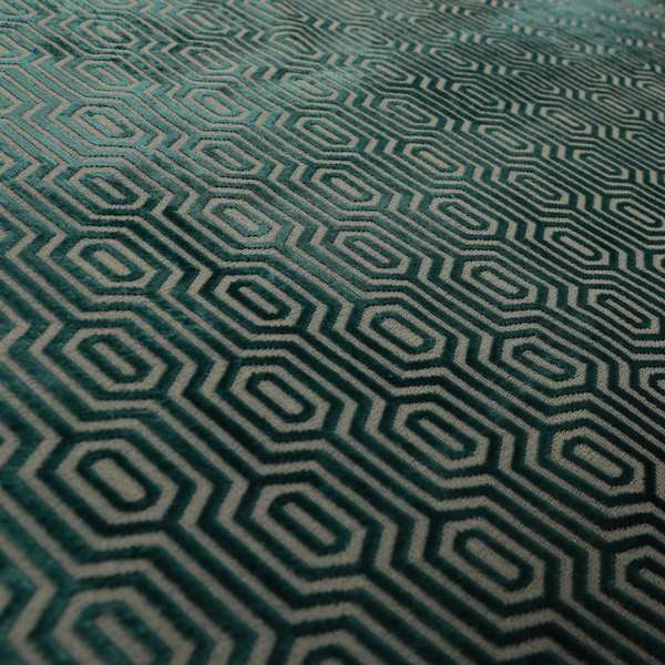 Hakkaido Geometric Pattern Velvet Fabric In Teal Grey Colour - Made To Measure Curtains