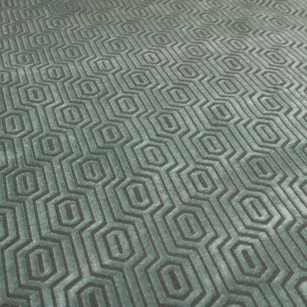 Hakkaido Geometric Pattern Velvet Fabric In Silver Grey Colour