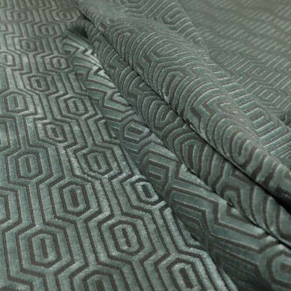 Hakkaido Geometric Pattern Velvet Fabric In Silver Grey Colour - Made To Measure Curtains