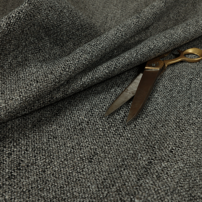 Hemsby Textured Weave Furnishing Fabric In Grey Black Colour
