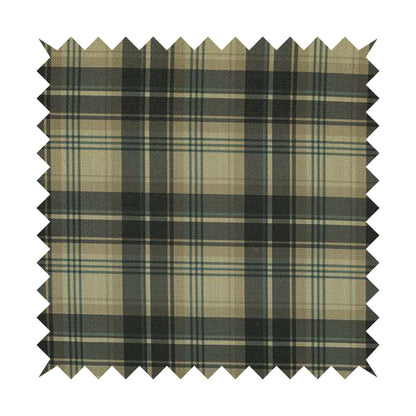 Houston Plaid Printed Pattern On Linen Effect Chenille Material Blue Coloured Upholstery Fabric