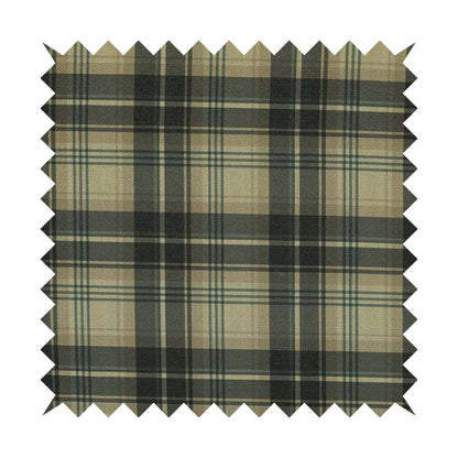 Houston Plaid Printed Pattern On Linen Effect Chenille Material Blue Coloured Upholstery Fabric - Made To Measure Curtains