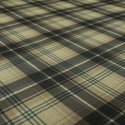 Houston Plaid Printed Pattern On Linen Effect Chenille Material Blue Coloured Upholstery Fabric - Roman Blinds