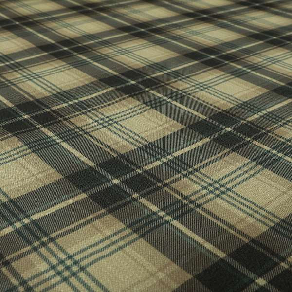 Houston Plaid Printed Pattern On Linen Effect Chenille Material Blue Coloured Upholstery Fabric - Made To Measure Curtains