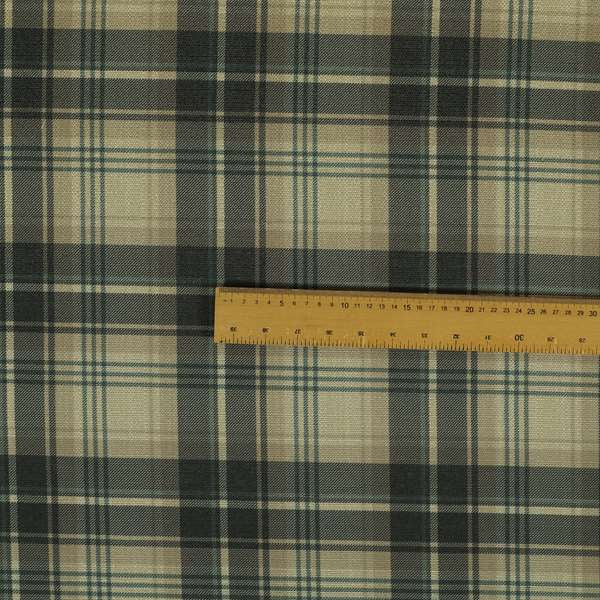 Houston Plaid Printed Pattern On Linen Effect Chenille Material Blue Coloured Upholstery Fabric - Made To Measure Curtains