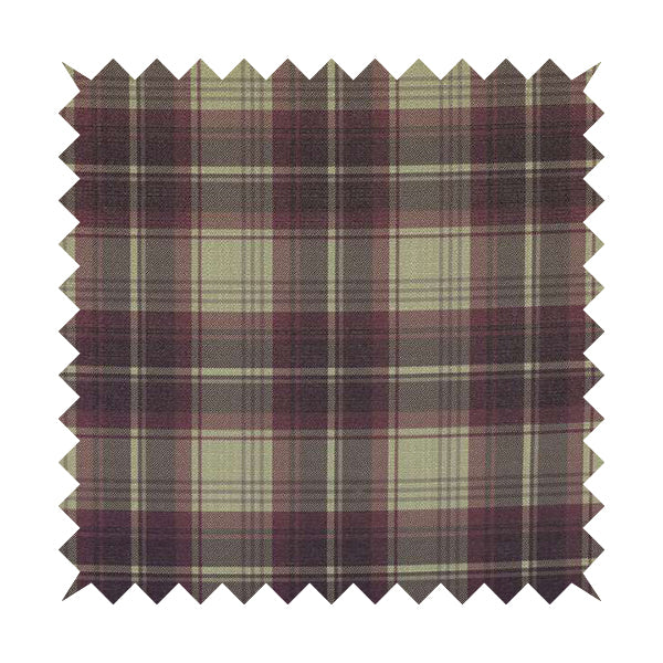 Houston Plaid Printed Pattern On Linen Effect Chenille Material Purple Coloured Upholstery Fabric - Made To Measure Curtains