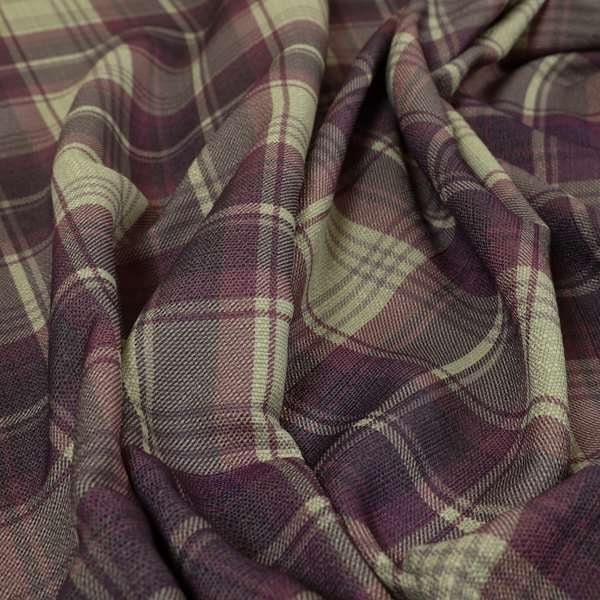 Houston Plaid Printed Pattern On Linen Effect Chenille Material Purple Coloured Upholstery Fabric - Roman Blinds