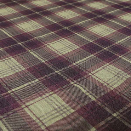 Houston Plaid Printed Pattern On Linen Effect Chenille Material Purple Coloured Upholstery Fabric - Roman Blinds