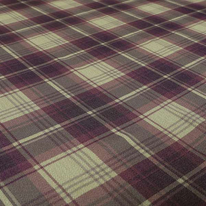 Houston Plaid Printed Pattern On Linen Effect Chenille Material Purple Coloured Upholstery Fabric