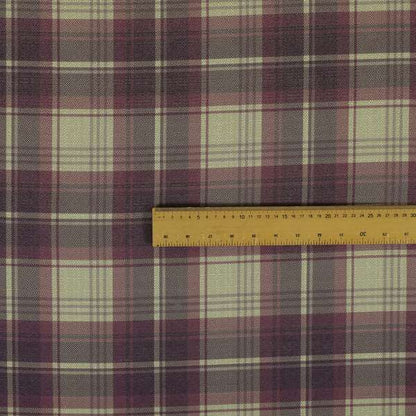 Houston Plaid Printed Pattern On Linen Effect Chenille Material Purple Coloured Upholstery Fabric