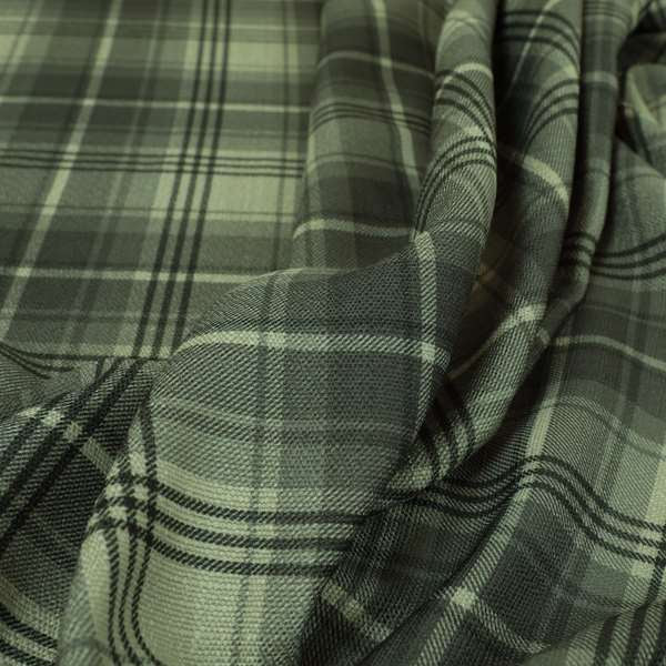 Houston Plaid Printed Pattern On Linen Effect Chenille Material Grey Coloured Upholstery Fabric - Roman Blinds