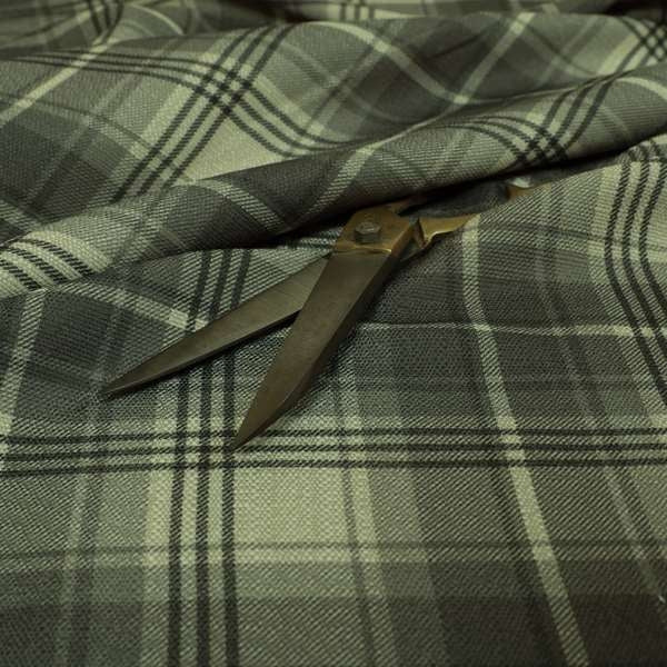 Houston Plaid Printed Pattern On Linen Effect Chenille Material Grey Coloured Upholstery Fabric - Roman Blinds