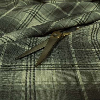 Houston Plaid Printed Pattern On Linen Effect Chenille Material Grey Coloured Upholstery Fabric - Made To Measure Curtains