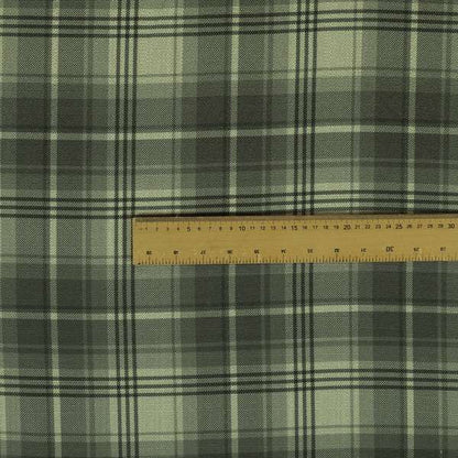 Houston Plaid Printed Pattern On Linen Effect Chenille Material Grey Coloured Upholstery Fabric - Roman Blinds