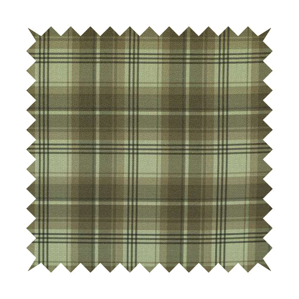 Houston Plaid Printed Pattern On Linen Effect Chenille Material Brown Coloured Upholstery Fabric