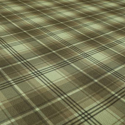 Houston Plaid Printed Pattern On Linen Effect Chenille Material Brown Coloured Upholstery Fabric - Roman Blinds