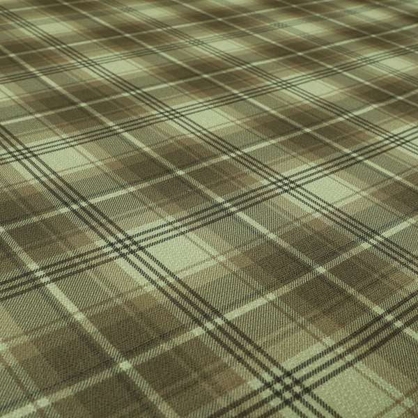 Houston Plaid Printed Pattern On Linen Effect Chenille Material Brown Coloured Upholstery Fabric - Made To Measure Curtains