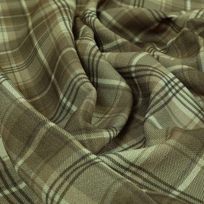 Houston Plaid Printed Pattern On Linen Effect Chenille Material Brown Coloured Upholstery Fabric - Roman Blinds