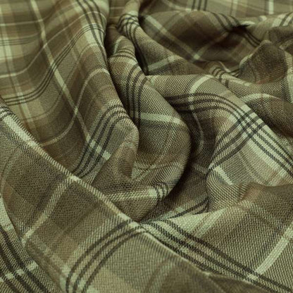 Houston Plaid Printed Pattern On Linen Effect Chenille Material Brown Coloured Upholstery Fabric - Handmade Cushions