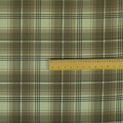 Houston Plaid Printed Pattern On Linen Effect Chenille Material Brown Coloured Upholstery Fabric - Roman Blinds