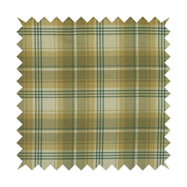 Houston Plaid Printed Pattern On Linen Effect Chenille Material Green Coloured Upholstery Fabric - Roman Blinds