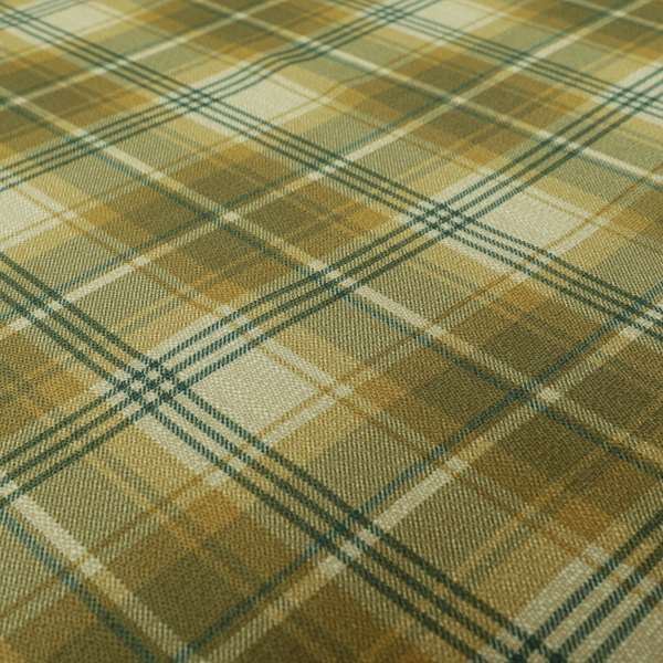 Houston Plaid Printed Pattern On Linen Effect Chenille Material Green Coloured Upholstery Fabric - Made To Measure Curtains