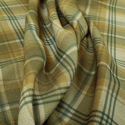 Houston Plaid Printed Pattern On Linen Effect Chenille Material Green Coloured Upholstery Fabric - Made To Measure Curtains