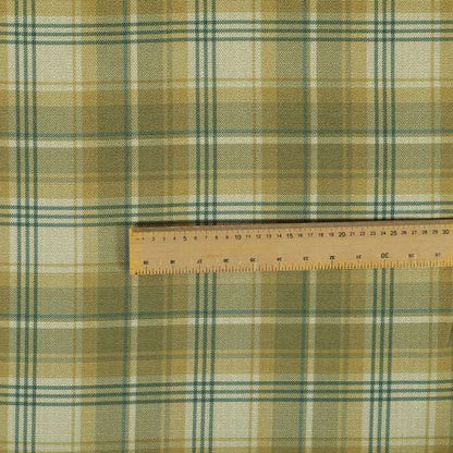 Houston Plaid Printed Pattern On Linen Effect Chenille Material Green Coloured Upholstery Fabric - Roman Blinds