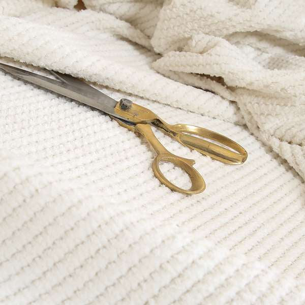 Ilford Plush Wave Ripple Effect Corduroy Upholstery Fabric In White Colour - Made To Measure Curtains