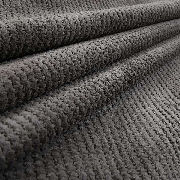 Ilford Plush Wave Ripple Effect Corduroy Upholstery Fabric In Charcoal Grey Colour - Made To Measure Curtains