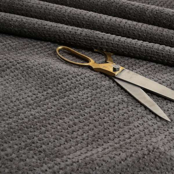 Ilford Plush Wave Ripple Effect Corduroy Upholstery Fabric In Charcoal Grey Colour - Made To Measure Curtains