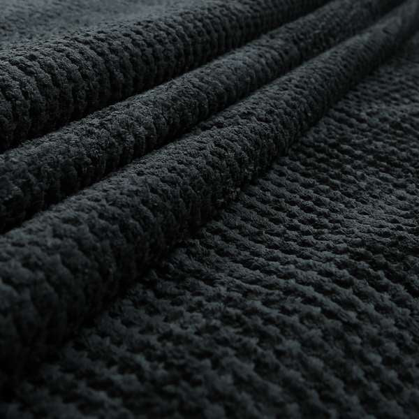 Ilford Plush Wave Ripple Effect Corduroy Upholstery Fabric In Black Colour - Roman Blinds