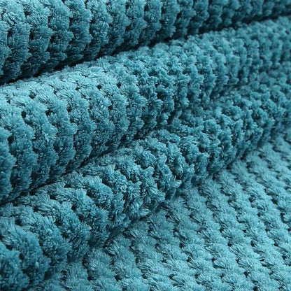 Ilford Plush Wave Ripple Effect Corduroy Upholstery Fabric In Teal Colour - Roman Blinds