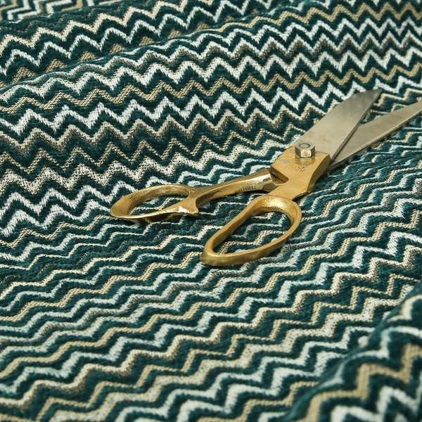 Zig Zag Teal Chevron Striped Pattern Fabric Chenille Upholstery Fabric JO-02 - Roman Blinds