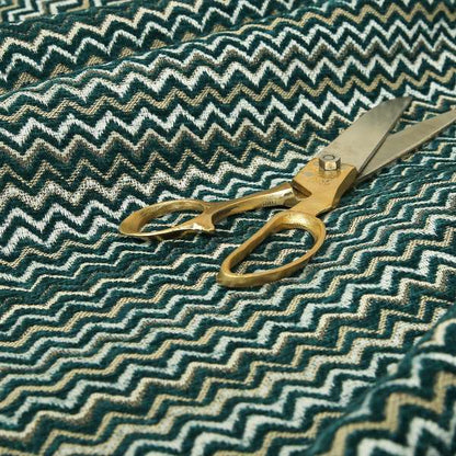 Zig Zag Teal Chevron Striped Pattern Fabric Chenille Upholstery Fabric JO-02 - Roman Blinds