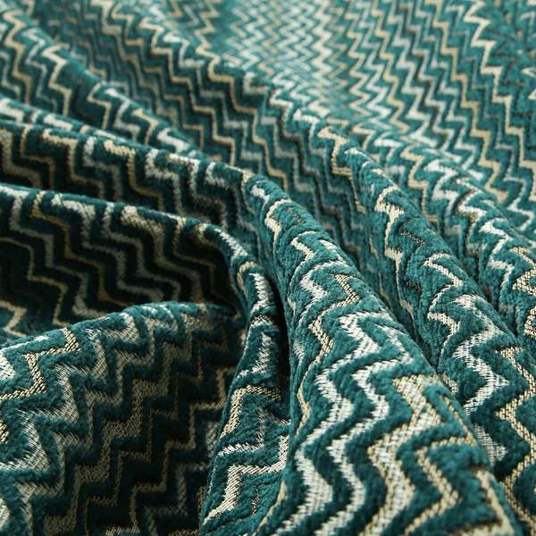 Zig Zag Teal Chevron Striped Pattern Fabric Chenille Upholstery Fabric JO-02 - Roman Blinds