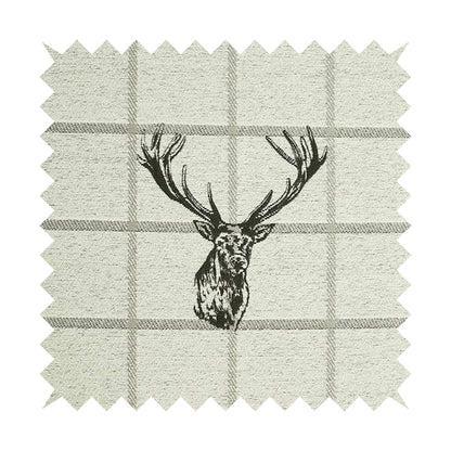 Stag Head On Checked Background Pattern Fabric Greyish Colour Chenille Upholstery Fabric JO-07 - Roman Blinds
