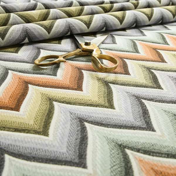 Geometric Colourful Wide Chevron Pattern Fabric Vibrant Colours Chenille Upholstery Fabric JO-08 - Handmade Cushions