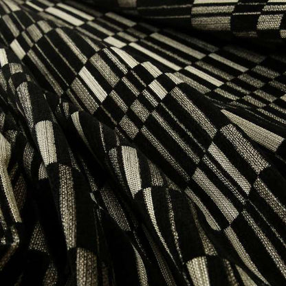 Black Silver Brick Block Pattern Fabric Soft Chenille Upholstery Fabric JO-10 - Made To Measure Curtains