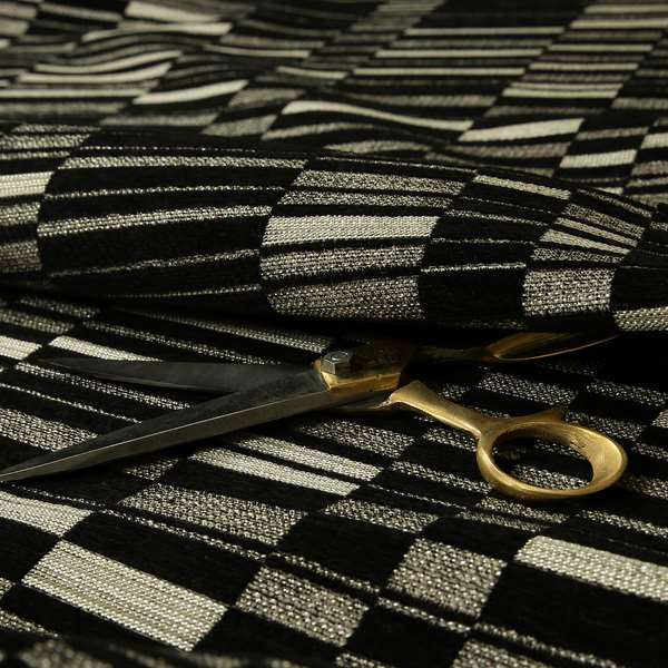 Black Silver Brick Block Pattern Fabric Soft Chenille Upholstery Fabric JO-10 - Made To Measure Curtains