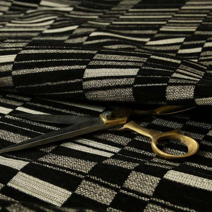 Black Silver Brick Block Pattern Fabric Soft Chenille Upholstery Fabric JO-10 - Made To Measure Curtains