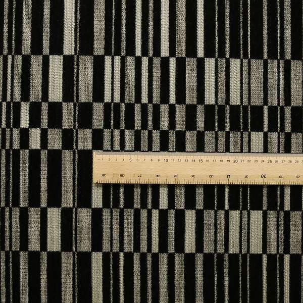 Black Silver Brick Block Pattern Fabric Soft Chenille Upholstery Fabric JO-10 - Made To Measure Curtains