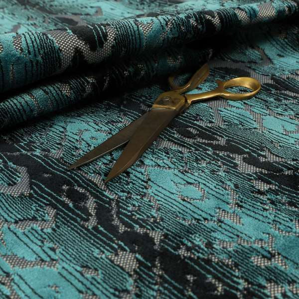 Abstract Pattern Blue Colour Velvet Textured Upholstery Fabric JO-1004 - Made To Measure Curtains