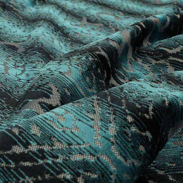 Abstract Pattern Blue Colour Velvet Textured Upholstery Fabric JO-1004 - Made To Measure Curtains