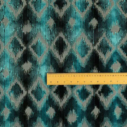 Diamond Pattern Blue Colour Velvet Textured Upholstery Fabric JO-1005 - Made To Measure Curtains