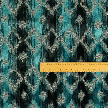 Diamond Pattern Blue Colour Velvet Textured Upholstery Fabric JO-1005