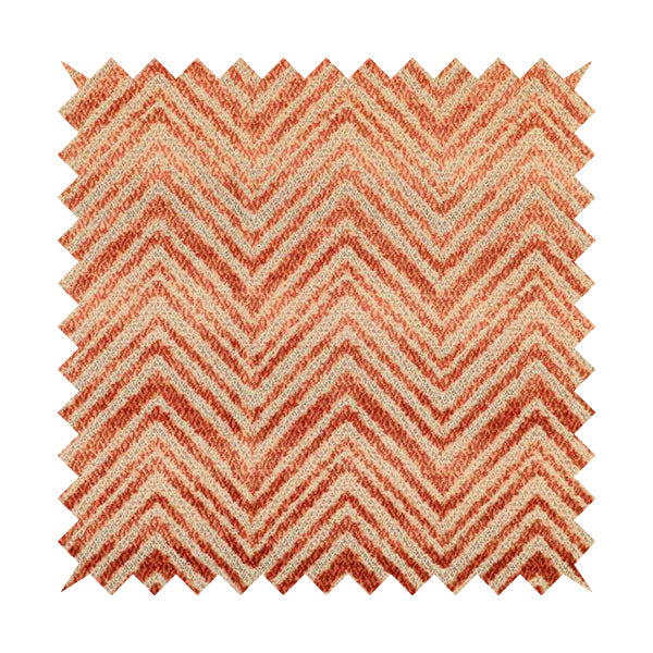 Burnt Orange Colour Raised Velvet Chevron Striped Pattern Upholstery Fabric JO-1008 - Roman Blinds