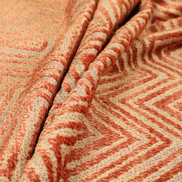 Burnt Orange Colour Raised Velvet Chevron Striped Pattern Upholstery Fabric JO-1008 - Roman Blinds