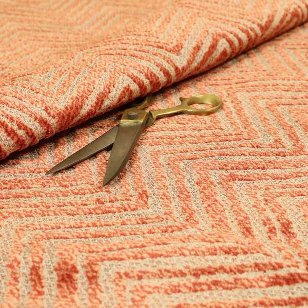 Burnt Orange Colour Raised Velvet Chevron Striped Pattern Upholstery Fabric JO-1008 - Roman Blinds