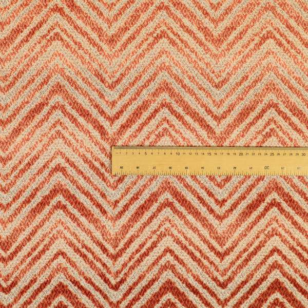 Burnt Orange Colour Raised Velvet Chevron Striped Pattern Upholstery Fabric JO-1008 - Roman Blinds